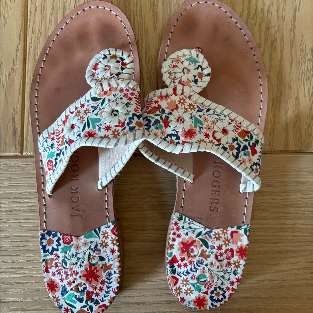 Jack Rogers White Floral Cutout Sandals with Multicolor Print - Picture 4 of 5